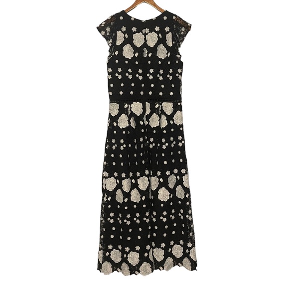Monique Lhuillier Floral Rose Lace‎ Overlay Black & White Midi Dress Size 6 - Picture 6 of 9